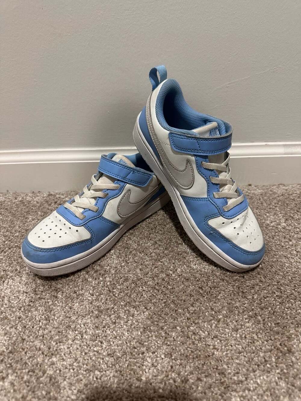 Youth Nike Court Borough Low Recraft Sneakers White Blue, Sz 1
